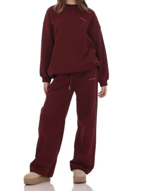 Lucy 2 Pc. Oversized Burgundy Crewneck Sweatshirt and Sweatpants